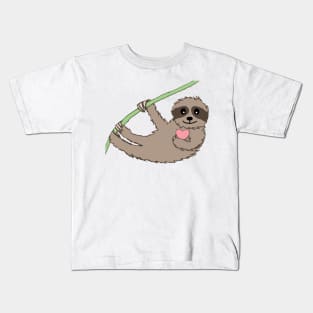 Valentine' Day Sloth Hugging a Heart Kids T-Shirt